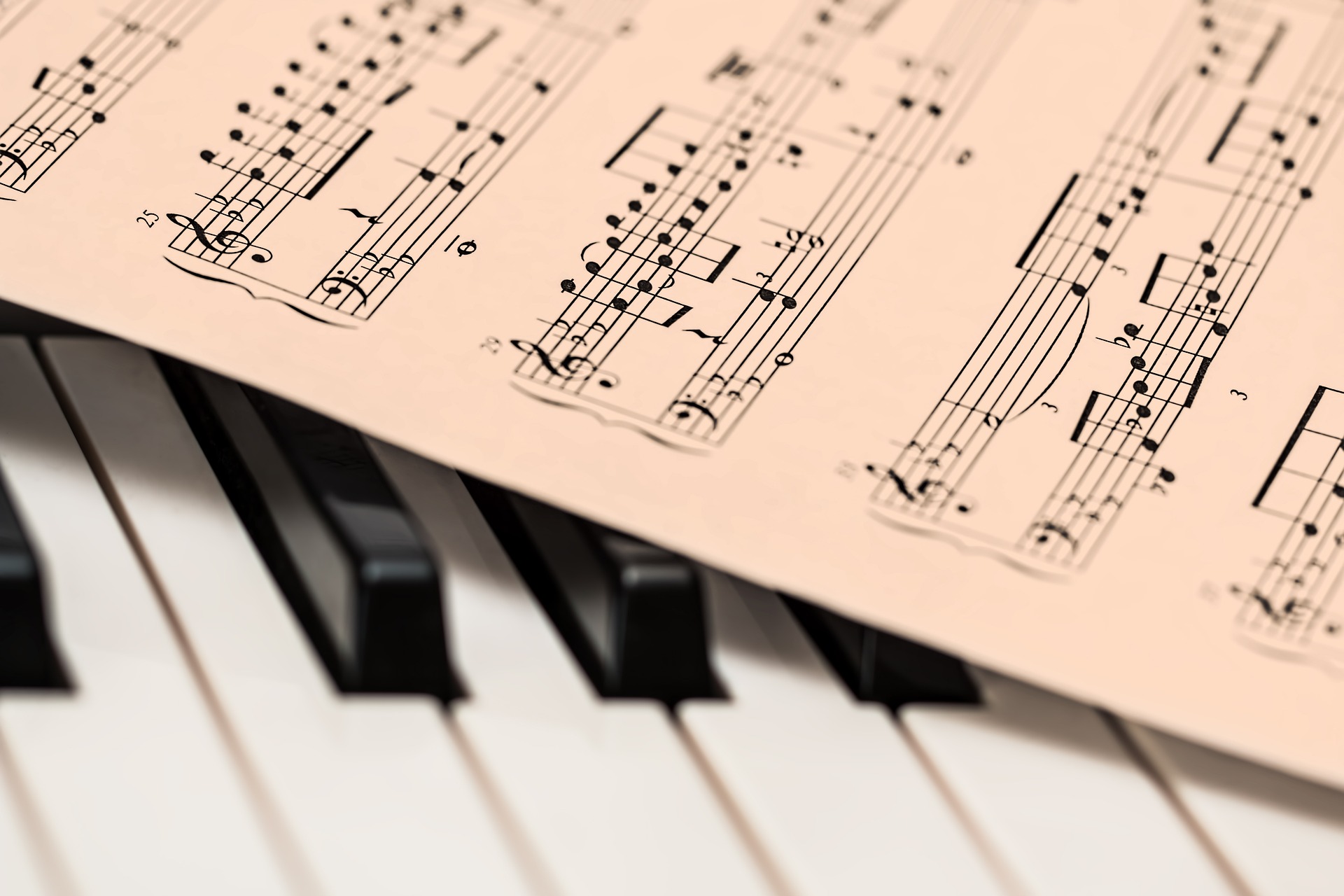 Piano com partitura musical em cima das teclas